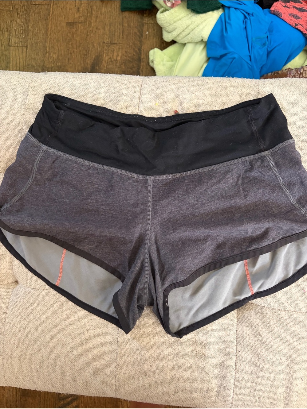 Women’s Gray Performance Workout Shorts with Black Waistband